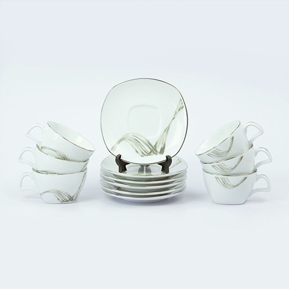 Dankotuwa | Fancy Wave Platinum 12 Pieces Tea Set