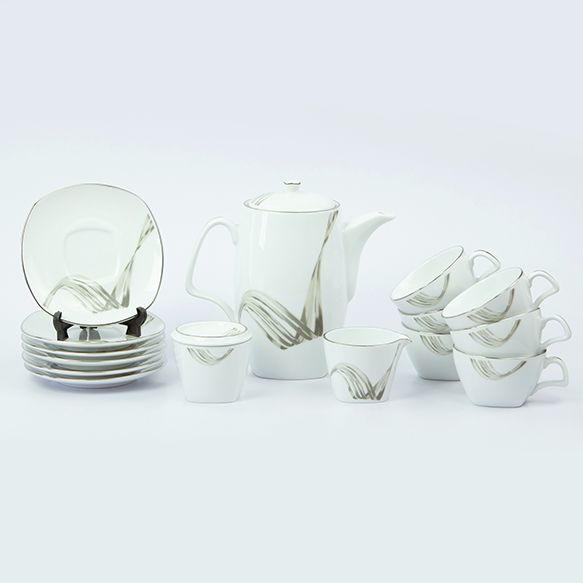 Dankotuwa | Fancy Wave Platinum 17 Pieces Tea Set