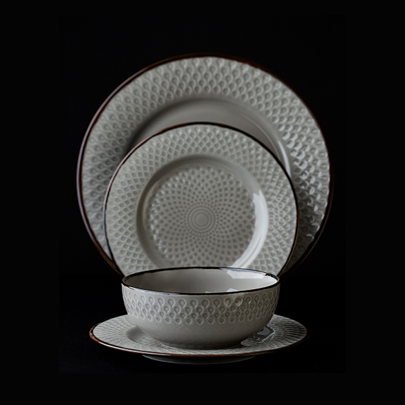 Dankotuwa | Water Drop Light Gray With Iron Edge 21 Pcs Dinner Set