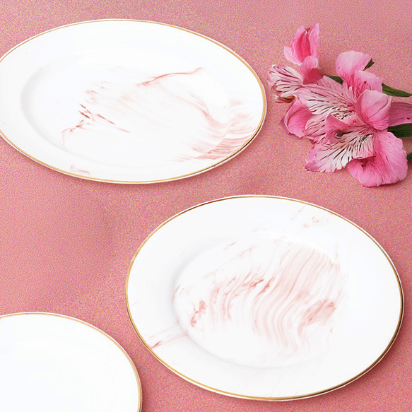 Dankotuwa | Marble Red 21 Pcs Dinner Set ( With Gold Line)
