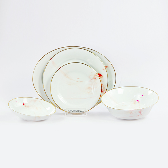 Dankotuwa | Marble Red 21 Pcs Dinner Set ( With Gold Line)