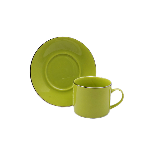 Dankotuwa | Avocado Green With Platinum Line Tea Cup & Saucer
