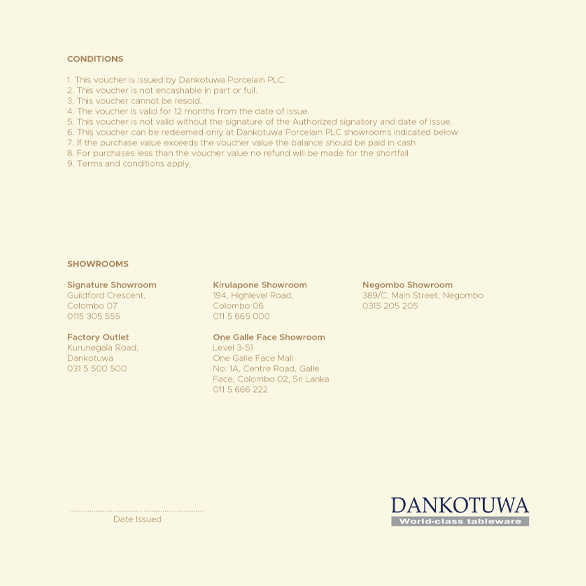 Dankotuwa | Dankotuwa Porcelain Wedding Gift Card Rs. 50000.00