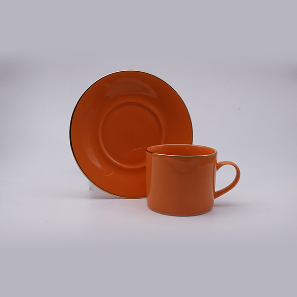 Dankotuwa | Orange With Gold Line Tea Cup & Saucer