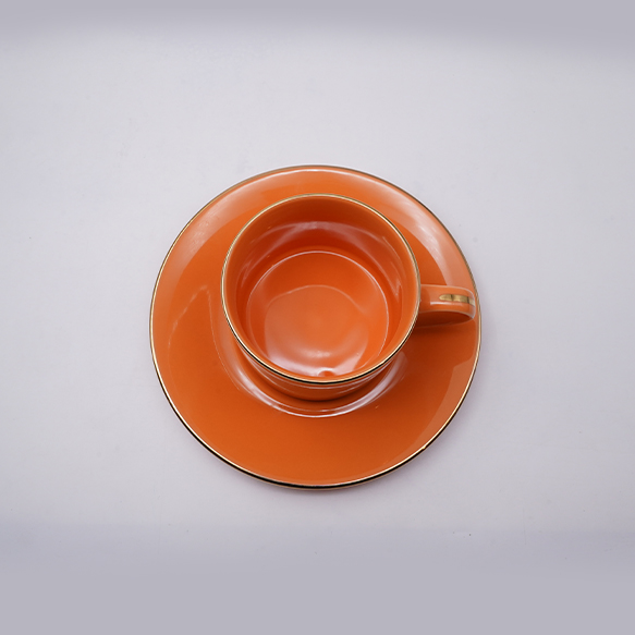 Dankotuwa | Orange With Gold Line Tea Cup & Saucer