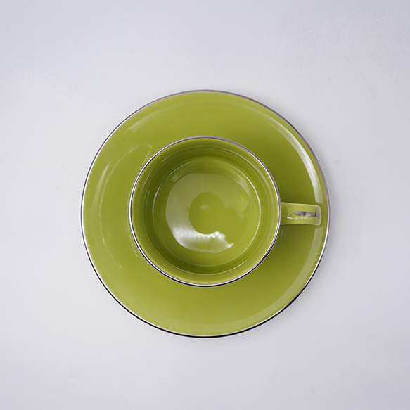 Dankotuwa | Avocado Green With Platinum Line Tea Cup & Saucer
