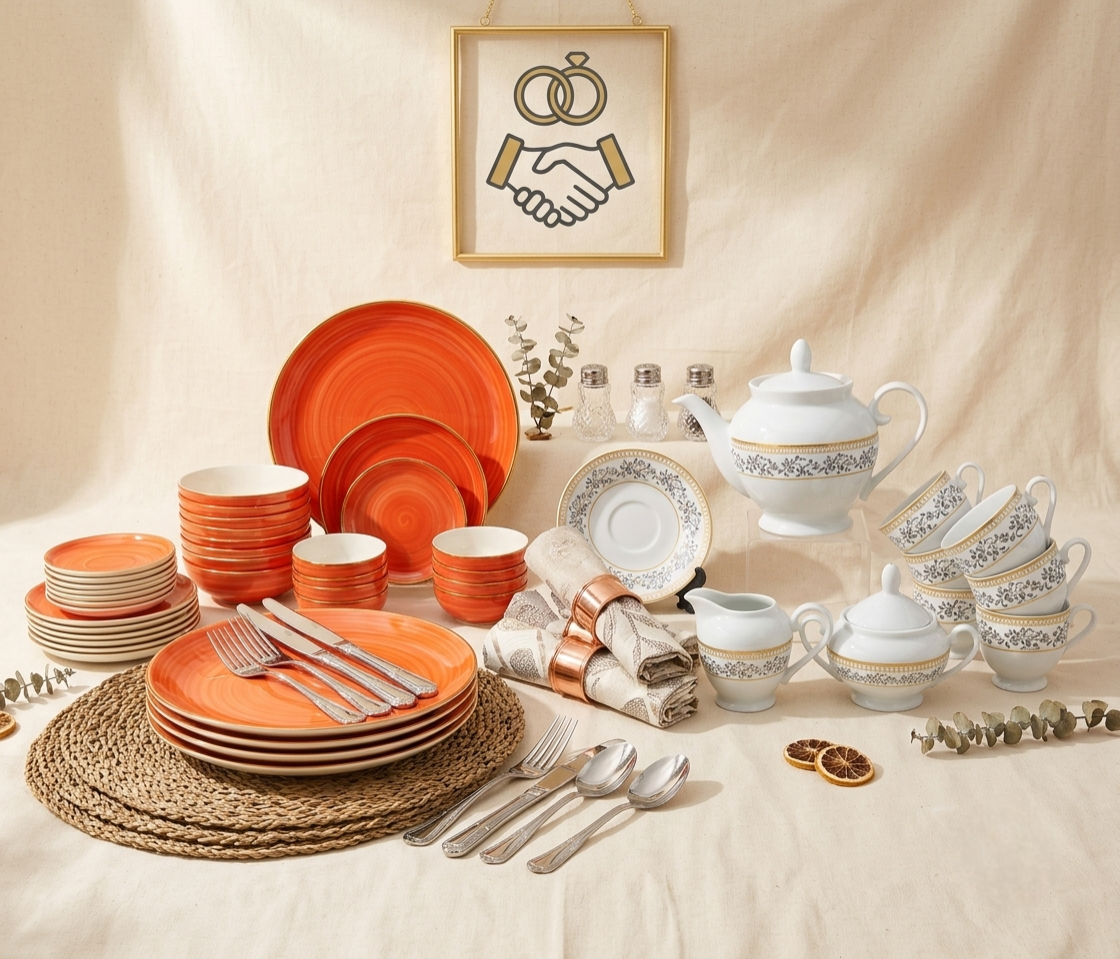 Dankotuwa | Spiral Galaxy Red 35 Pieces Dinner Set + Golden Glimmer 17 Pieces Tea Set
