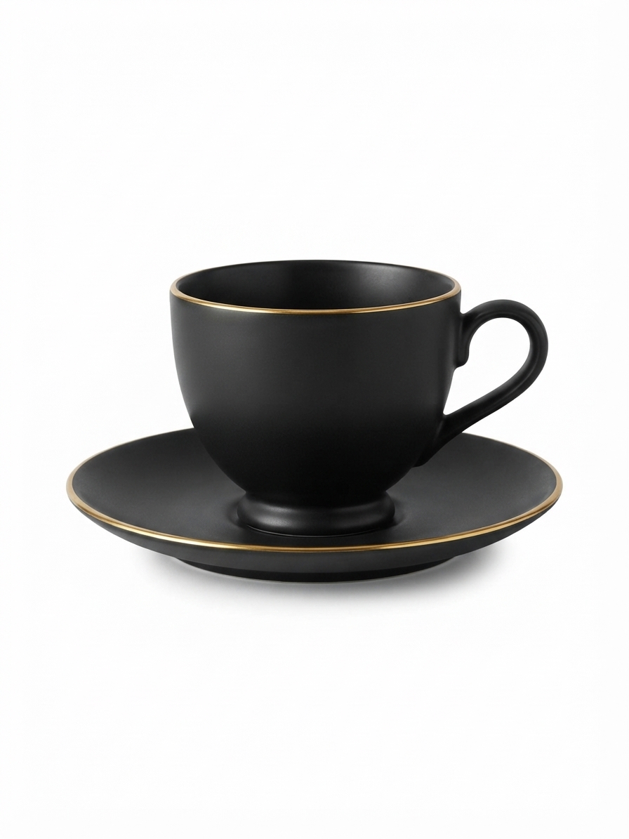 Dankotuwa | Matte Black With Gold Line 12 Pcs Tea Set