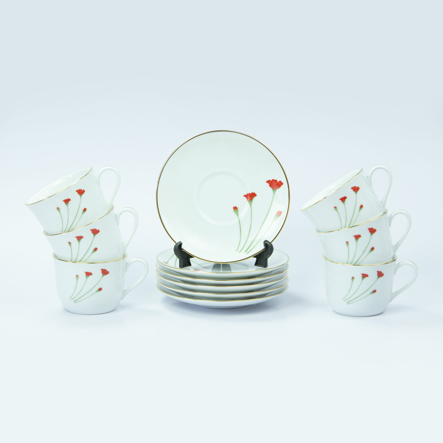 Dankotuwa | Red Flower 12 Pieces Tea Set