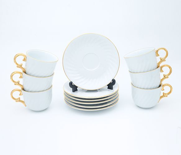 Dankotuwa | White with Gold Handle 12 Pieces Tea Set