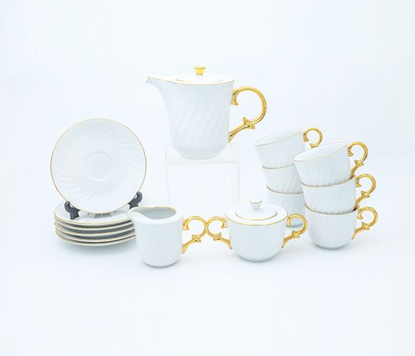 Dankotuwa | White with Gold Handle 17 Pieces Tea Set