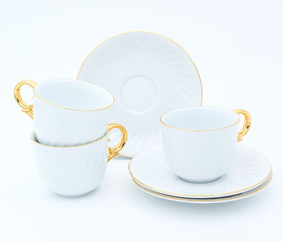 Dankotuwa | White with Gold Handle 12 Pieces Tea Set