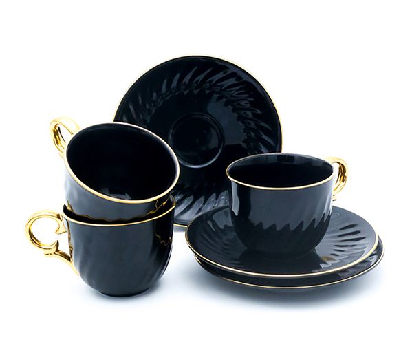 Dankotuwa | Black with Gold Handle 12 Pieces Tea Set