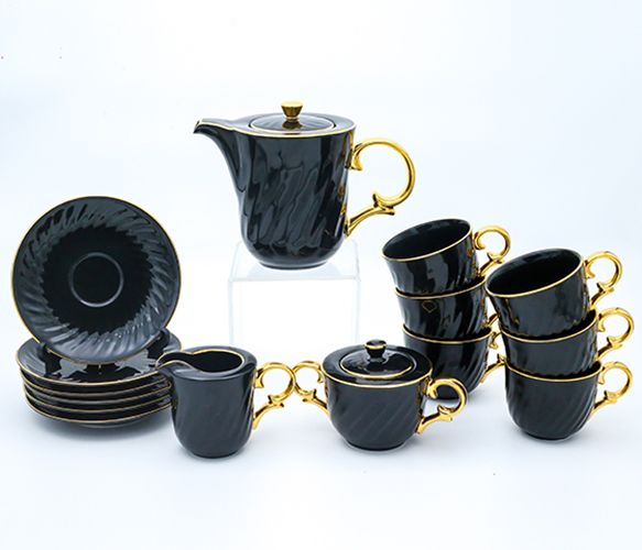 Dankotuwa | Black with Gold Handle 17 Pieces Tea Set