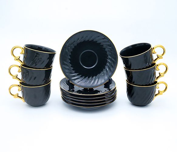 Dankotuwa | Black with Gold Handle 12 Pieces Tea Set