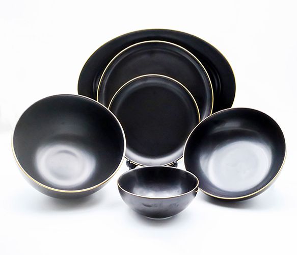 Dankotuwa | Matt Black with Gold Line 35 Pieces Dinner Set