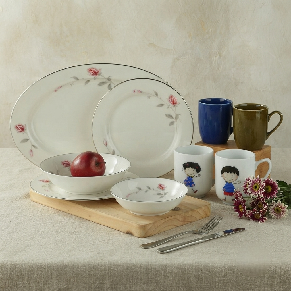 Dankotuwa | Lasting Rose 21 Pieces Dinner Set + 2 Kids Mugs + 2 Color Mugs
