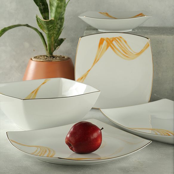 Dankotuwa | Fancy Wave Gold 35 Pieces Dinner Set