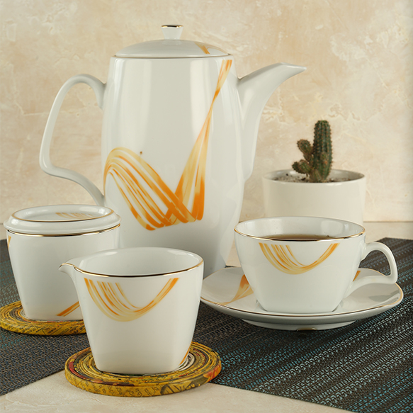 Dankotuwa | Valentine Special 12 Pieces Tea Set - Fancy Wave Gold