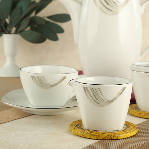 Dankotuwa | Valentine Special 12 Pieces Tea Set - Fancy Wave Platinum