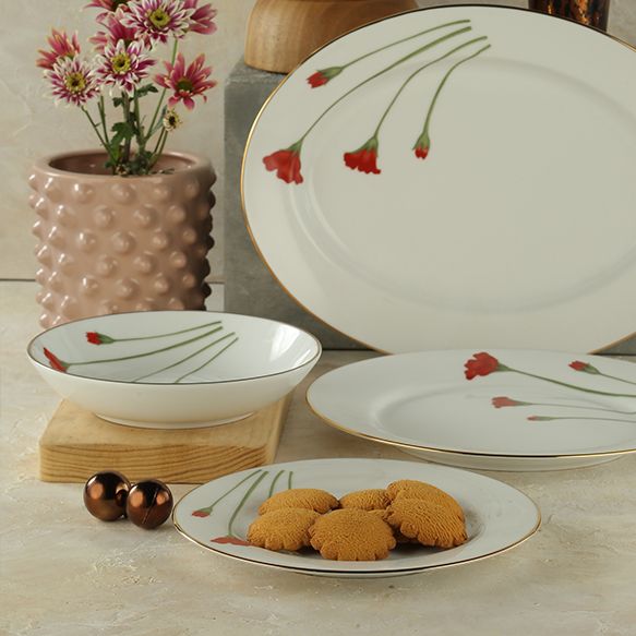 Dankotuwa | Red Flower 21 Pieces Dinner Set