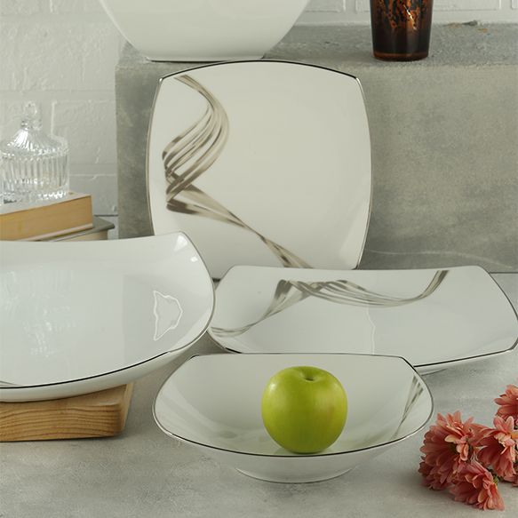 Dankotuwa | Fancy Wave Platinum 21 Pieces Dinner Set (White)