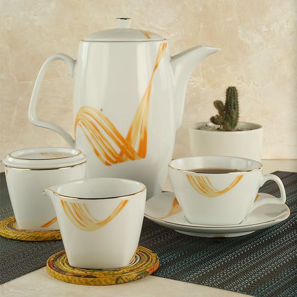 Dankotuwa | Fancy Wave Gold 17 Pieces Tea Set