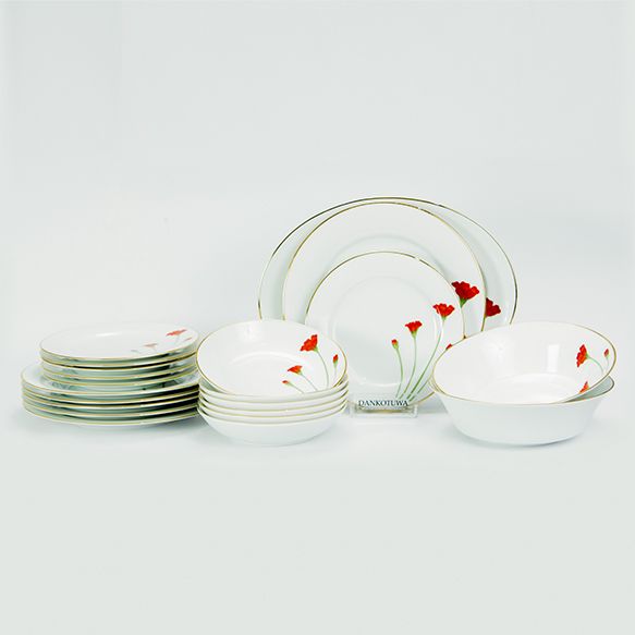Dankotuwa | Red Flower 21 Pieces Dinner Set + 2 Kids Mugs + 2 Color Mugs