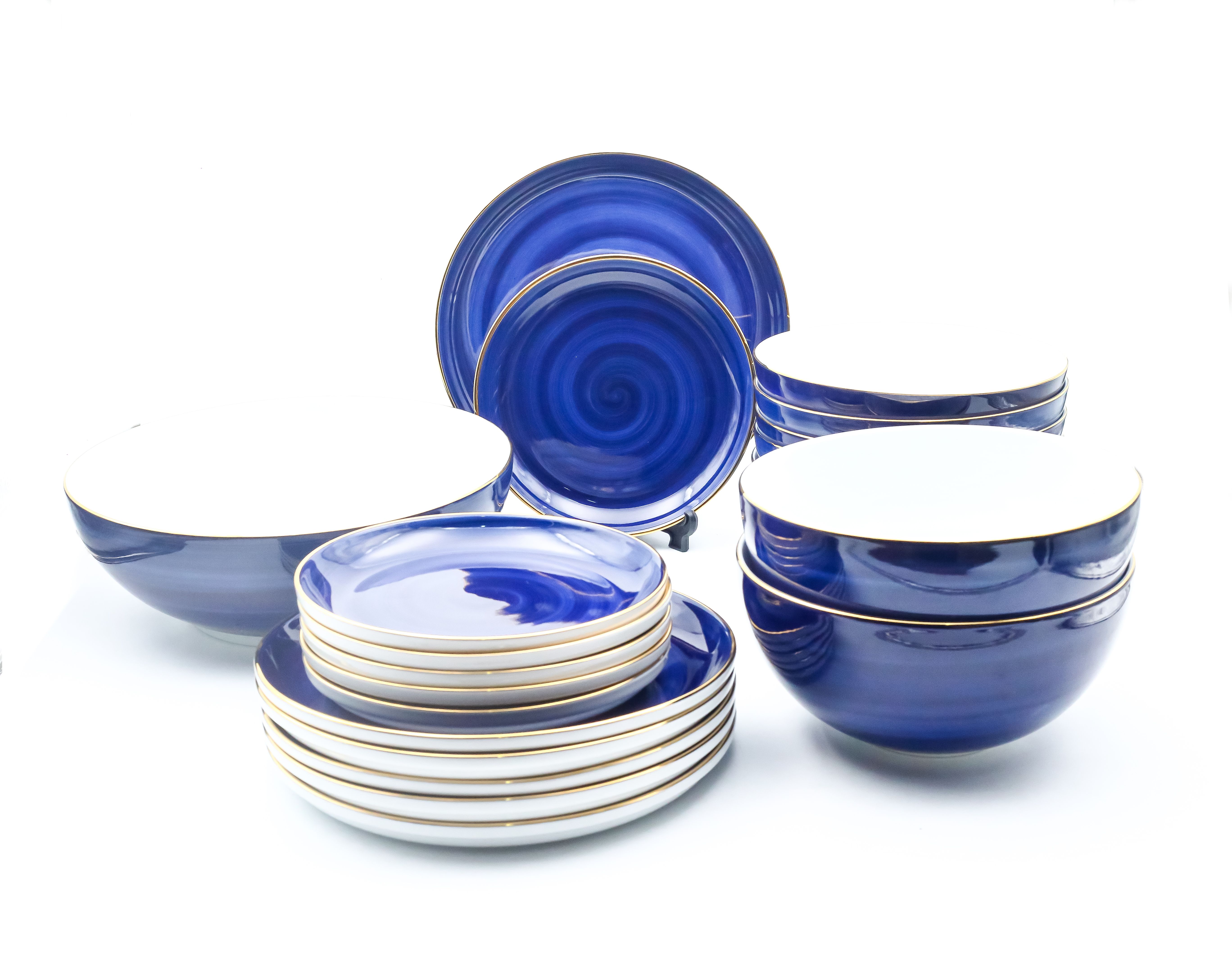 Dankotuwa | Spiral Galaxy Blue 21 Pieces Dinner Set + Infinity Gold Line 12 Pieces Tea Set