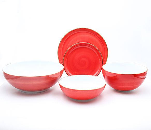 Dankotuwa | Spiral Galaxy Red 21 Pieces Dinner Set + Infinity Gold Line 12 Pieces Tea Set