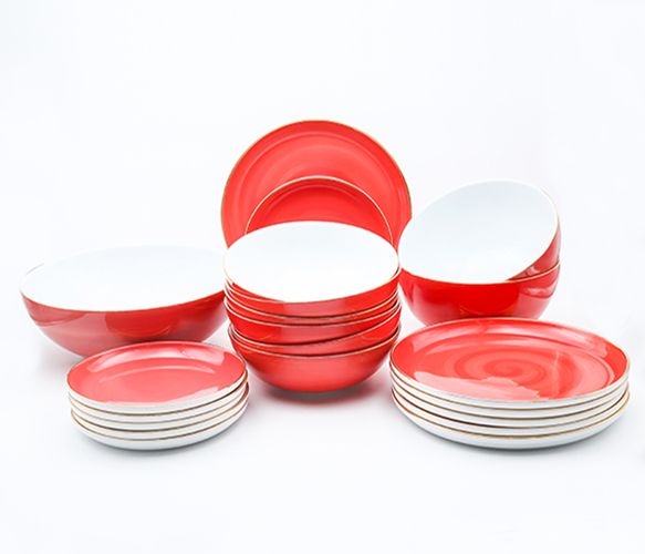 Dankotuwa | Spiral Galaxy Red 21 Pieces Dinner Set + Infinity Gold Line 12 Pieces Tea Set