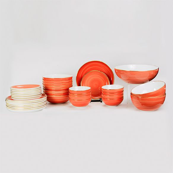 Dankotuwa | Spiral Galaxy Red 35 Pieces Dinner Set + Golden Glimmer 17 Pieces Tea Set