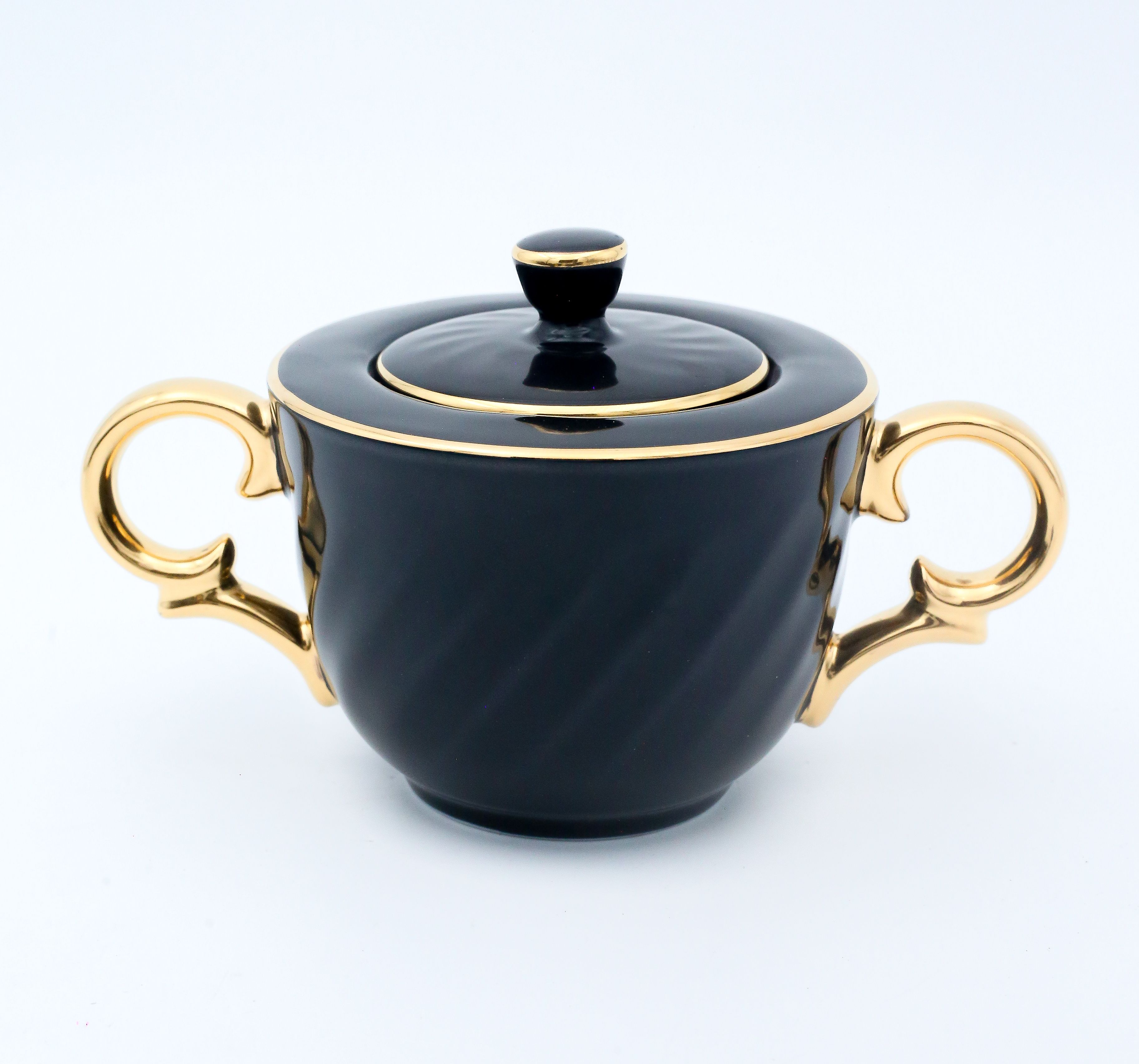 Dankotuwa | Black with Gold Handle Sugar Bowl