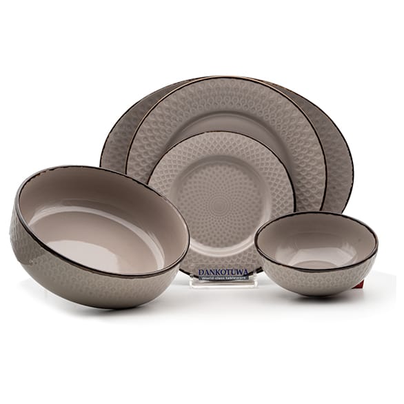 Dankotuwa | Water Drop Light Gray With Iron Edge 21 Pcs Dinner Set
